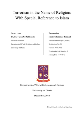 Terrorism in the Name of Religion: with Special Reference to Islam