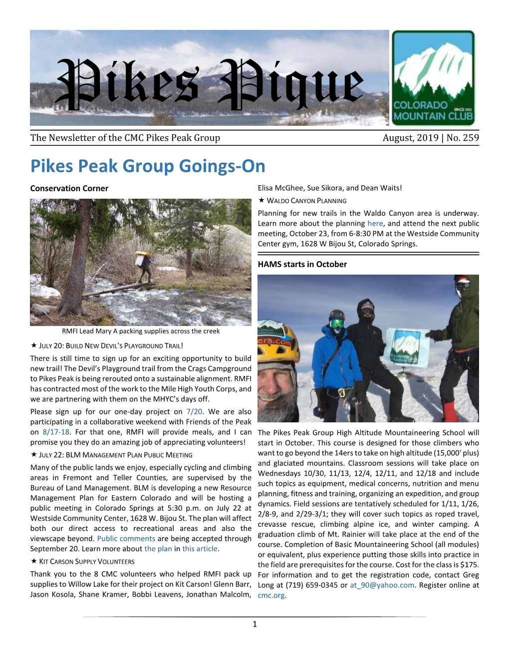 Pikes Peak Group Goings-On