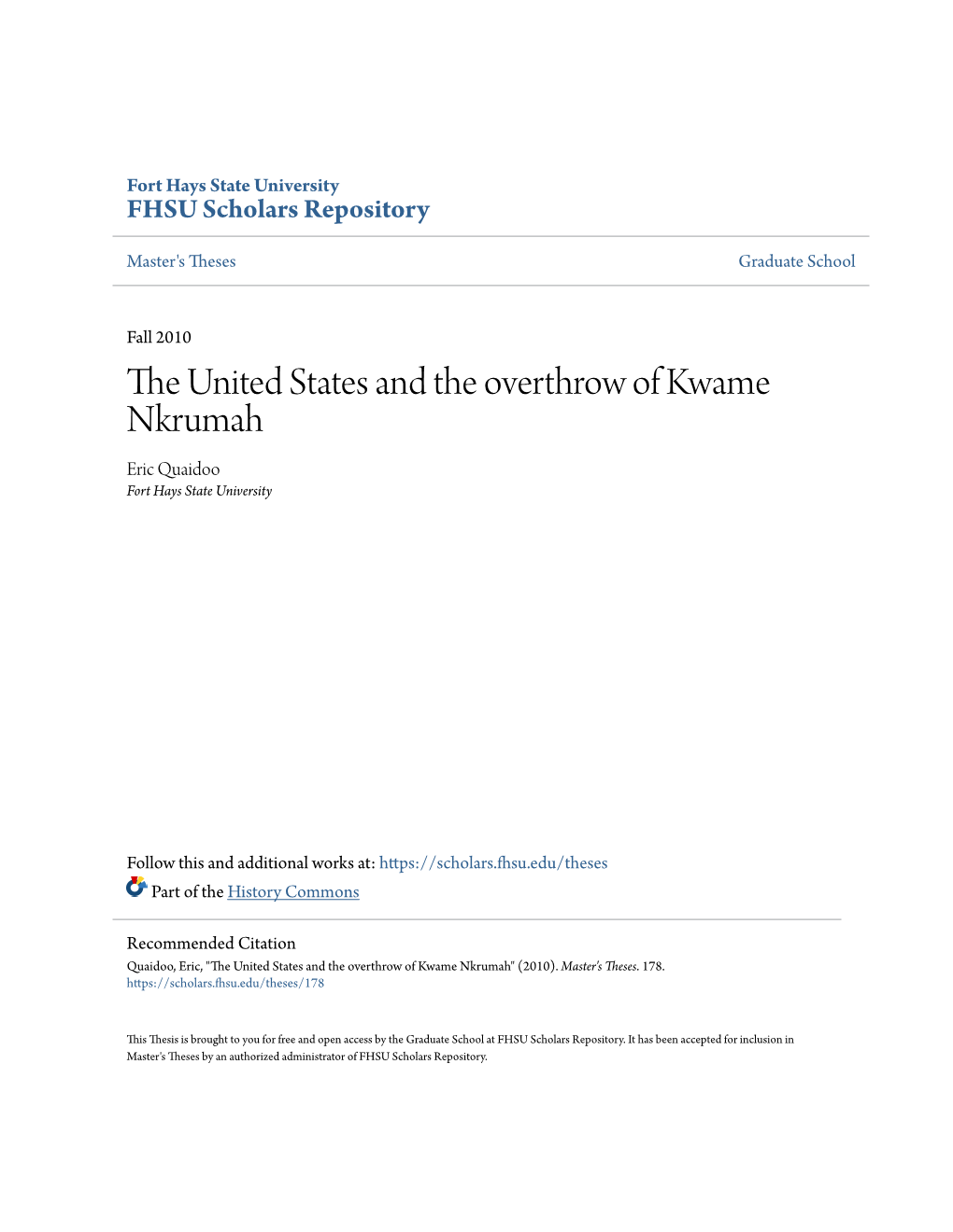 The United States and the Overthrow of Kwame Nkrumah