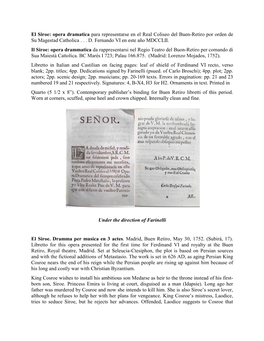 El Siroe: Opera Dramatica Para Representarse En El Real Coliseo Del Buen-Retiro Por Orden De Su Magestad Catholica