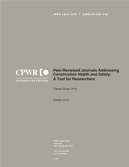 Peer-Reviewed Journals Addressing Construction Health and Safety: a Tool for Researchers