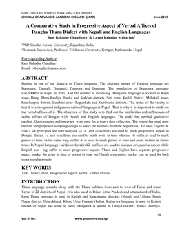 A Comparative Study in Progressive Aspect of Verbal Affixes of Dangha
