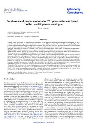 Parallaxes and Proper Motions for 20 Open Clusters As Based on the New Hipparcos Catalogue