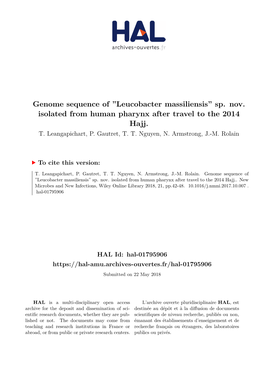 Genome Sequence of ''Leucobacter Massiliensis'