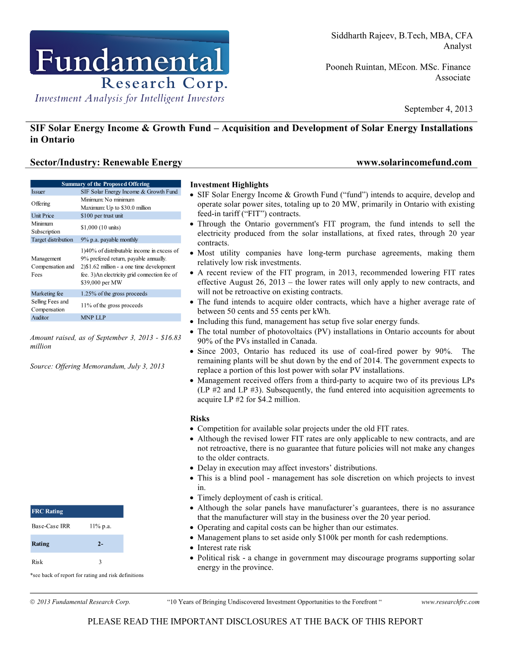 SIF Solar Energy Income & Growth Fund