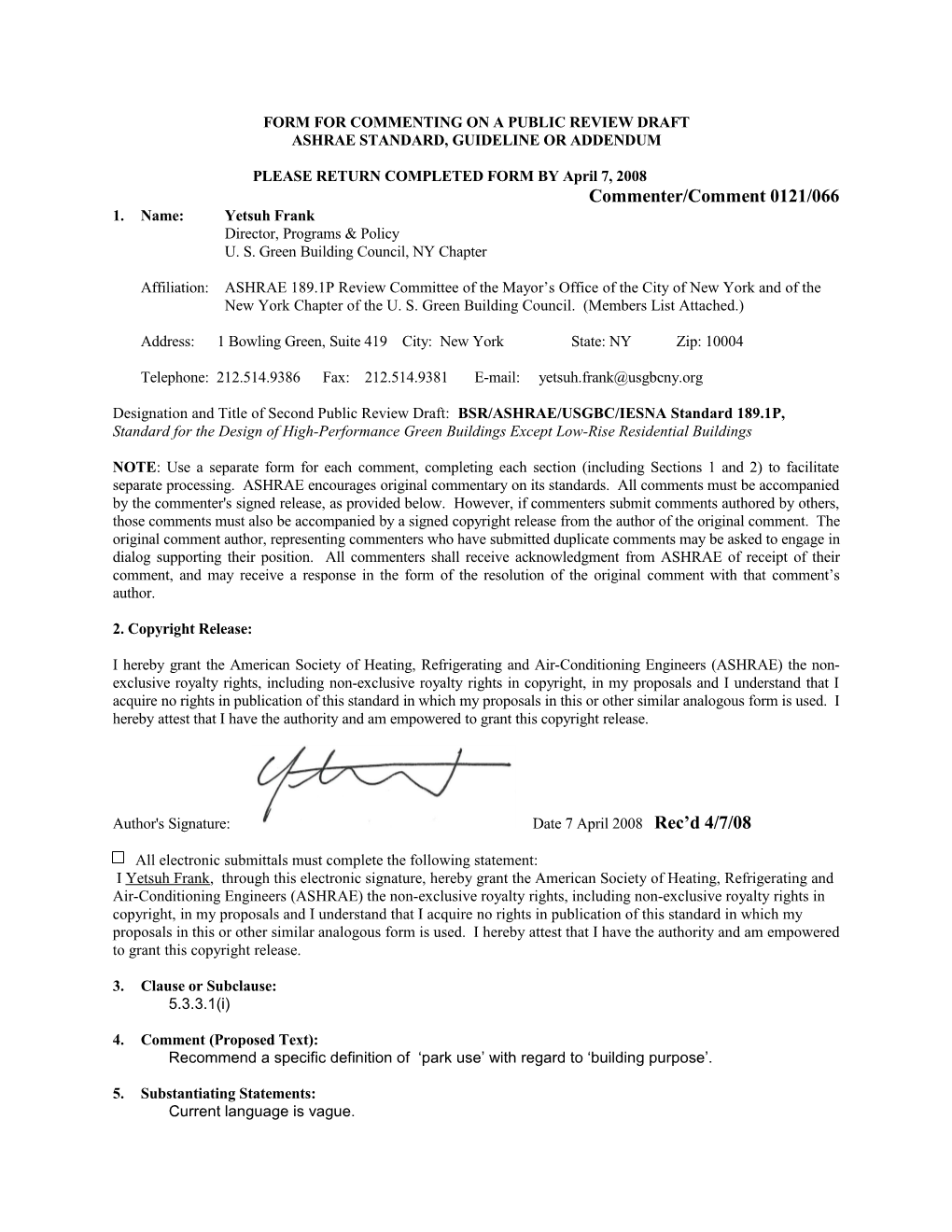 Form For Commenting On A Public Review Draft