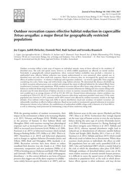 Outdoor Recreation Causes Effective Habitat Reduction in Capercaillie Tetrao Urogallus: a Major Threat for Geographically Restricted Populations