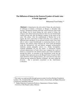 The Diffusion of Islam in the Eastern Frontier of South Asia: ∗∗∗ a Fresh Approach