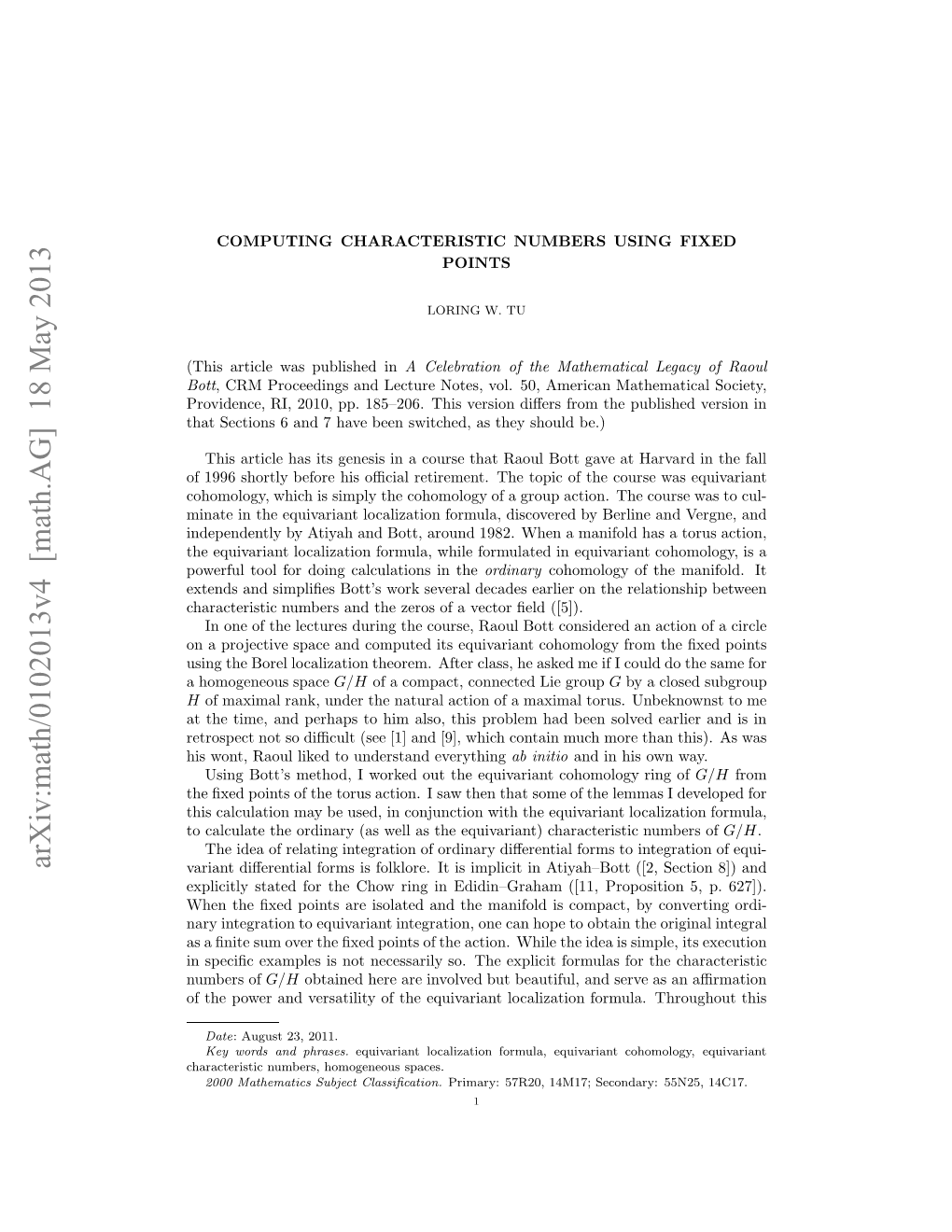 Arxiv:Math/0102013V4 [Math.AG] 18 May 2013 Ftepwradvraiiyo H Qiain Oaiainfrua T Formula