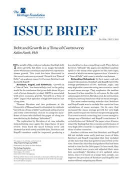Debt and Growth in a Time of Controversy Salim Furth, Phd
