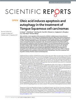 Oleic Acid Induces Apoptosis and Autophagy in the Treatment Of
