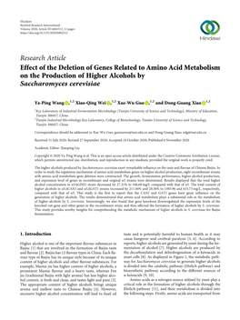 Research Article Effect of the Deletion of Genes Related to Amino Acid Metabolism on the Production of Higher Alcohols by Saccharomyces Cerevisiae