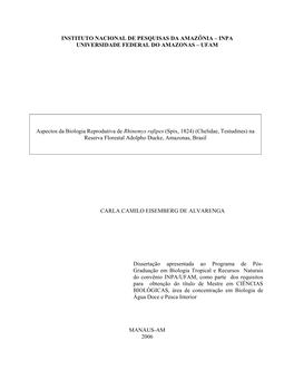 Instituto Nacional De Pesquisas Da Amazônia – Inpa Universidade Federal Do Amazonas – Ufam