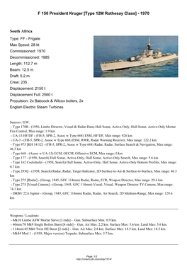 F 150 President Kruger [Type 12M Rothesay Class] - 1970