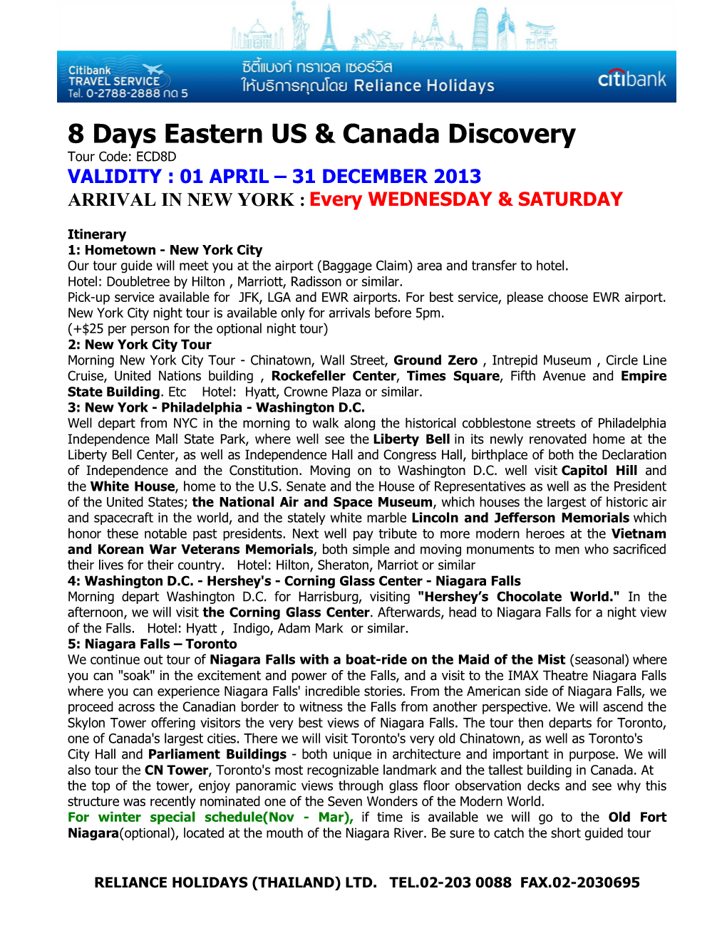 8 Days Eastern US & Canada Discovery