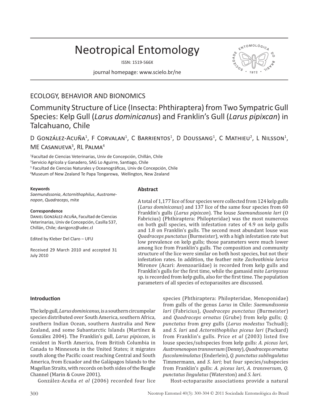 Neotropical Entomology ISSN: 1519-566X Journal Homepage