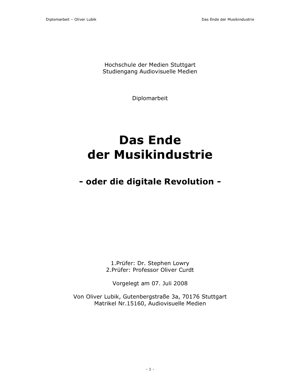 Das Ende Der Musikindustrie