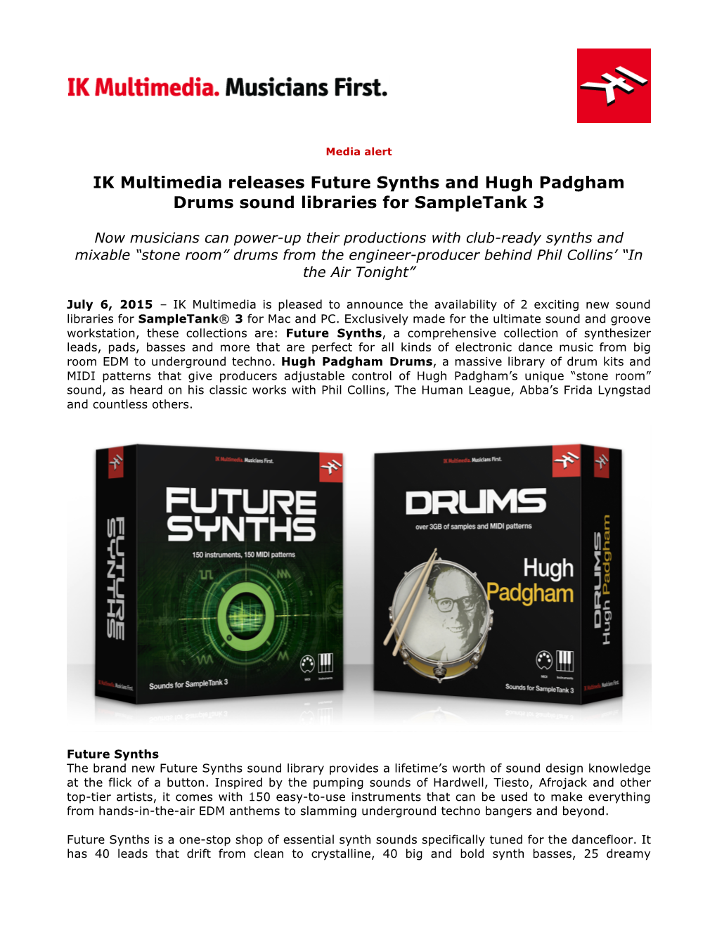 IK Multimedia Releases Future Synths and Hugh Padgham Drums Sound Libraries for Sampletank 3