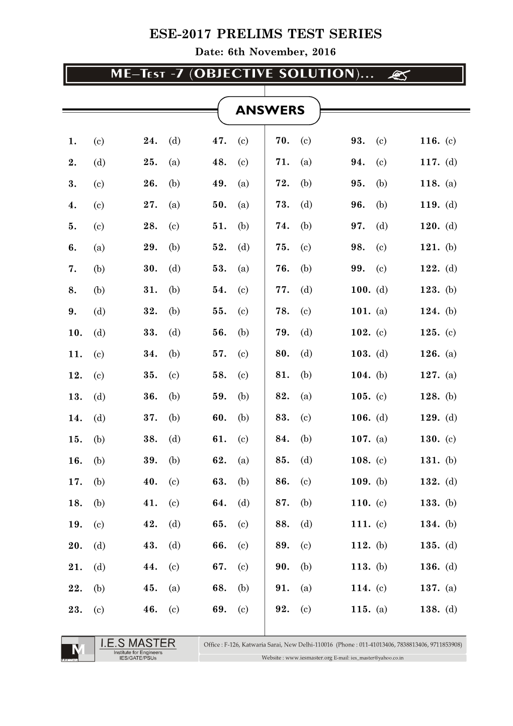 Ese-2017 Prelims Test Series Answers