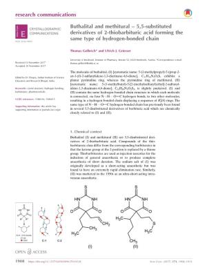 Buthalital and Methitural – 5,5-Substituted Derivatives of 2-Thiobarbituric Acid Forming the Same Type of Hydrogen-Bonded Chain ISSN 2056-9890