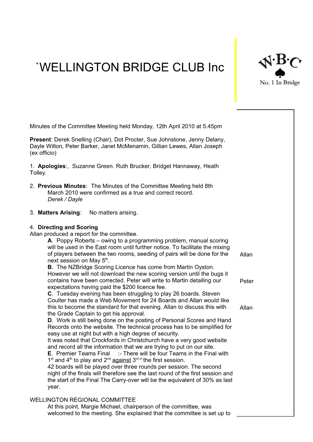 WELLINGTON BRIDGE CLUB Inc