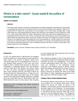 Cycas Wadei & the Politics of Nomenclature