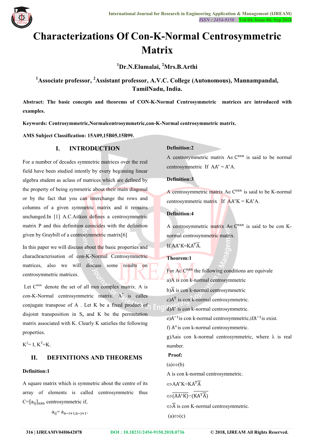 Characterizations of Con-K-Normal Centrosymmetric Matrix