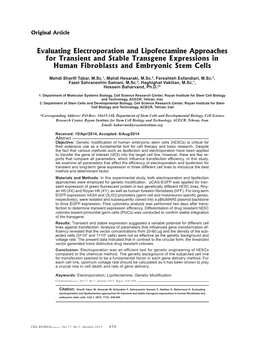 Evaluating Electroporation and Lipofectamine Approaches for Transient and Stable Transgene Expressions in Human Fibroblasts and Embryonic Stem Cells