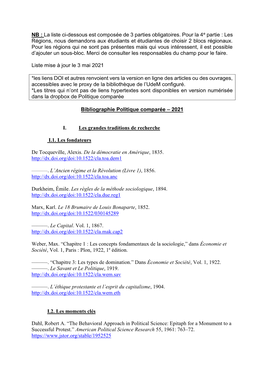 La Liste Ci-Dessous Est Composée De 3 Parties Obligatoires. Pour La 4E Partie : Les Régions, Nous Demandons Aux Étudiants Et Étudiantes De Choisir 2 Blocs Régionaux