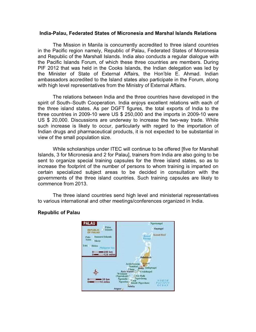 India-Palau, Federated States of Micronesia and Marshal Islands Relations