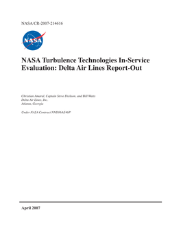 NASA Turbulence Technologies In-Service Evaluation: Delta Air Lines Report-Out