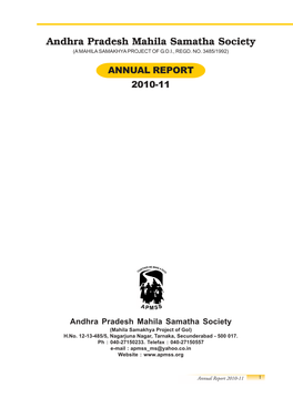 Annual Report 2010-2011. Andhra Pradesh. Mahila Samakhya.Pdf