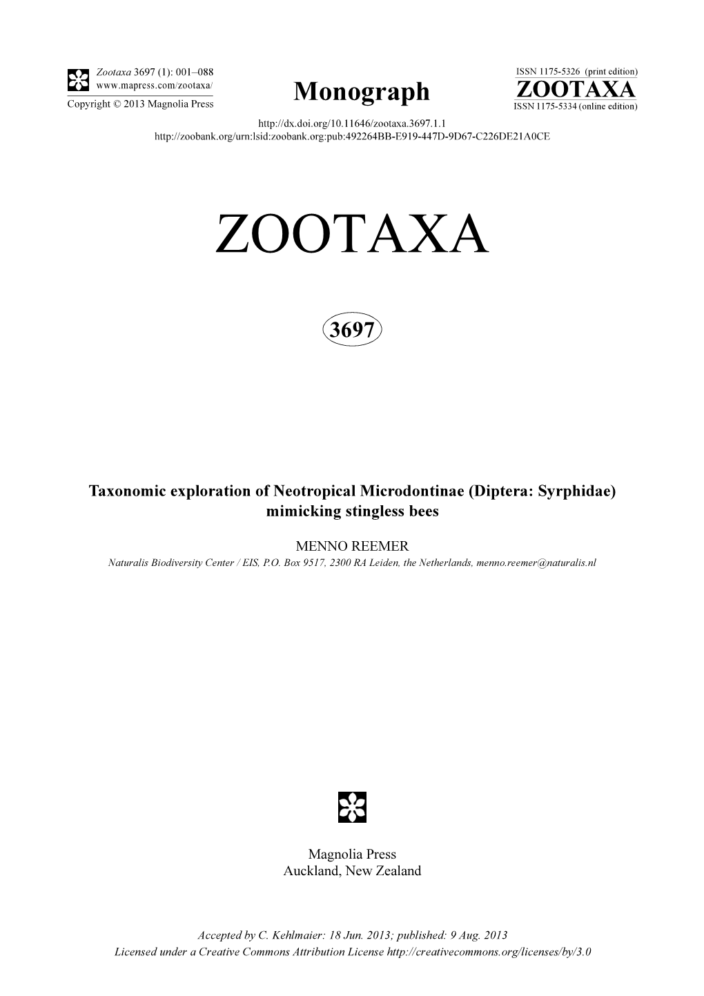 Taxonomic Exploration of Neotropical Microdontinae (Diptera: Syrphidae) Mimicking Stingless Bees