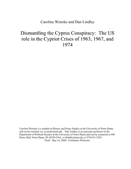 The US Role in the Cyprus Crises in 1963, 1967, and 1974, By