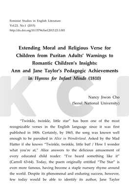 Extending Moral and Religious Verse for Children from Puritan Adults