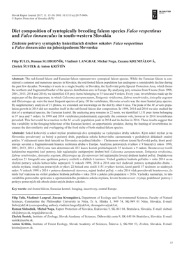 Diet Composition of Syntopically Breeding Falcon Species Falco