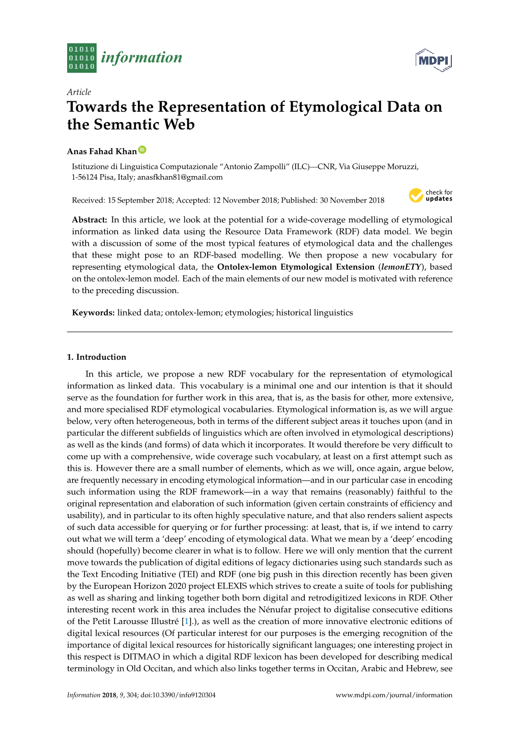 Towards the Representation of Etymological Data on the Semantic Web