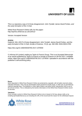 A Frosty Disagreement: John Tyndall, James David Forbes, and the Early Formation of the X-Club