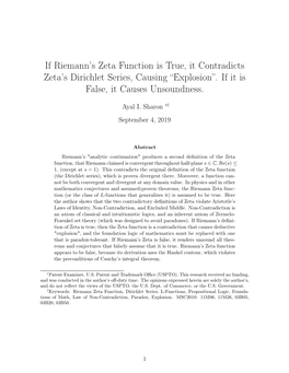 If Riemann's Zeta Function Is True, It Contradicts Zeta's Dirichlet Series, Causing