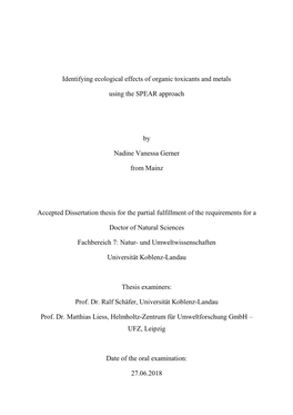 Identifying Ecological Effects of Organic Toxicants and Metals Using