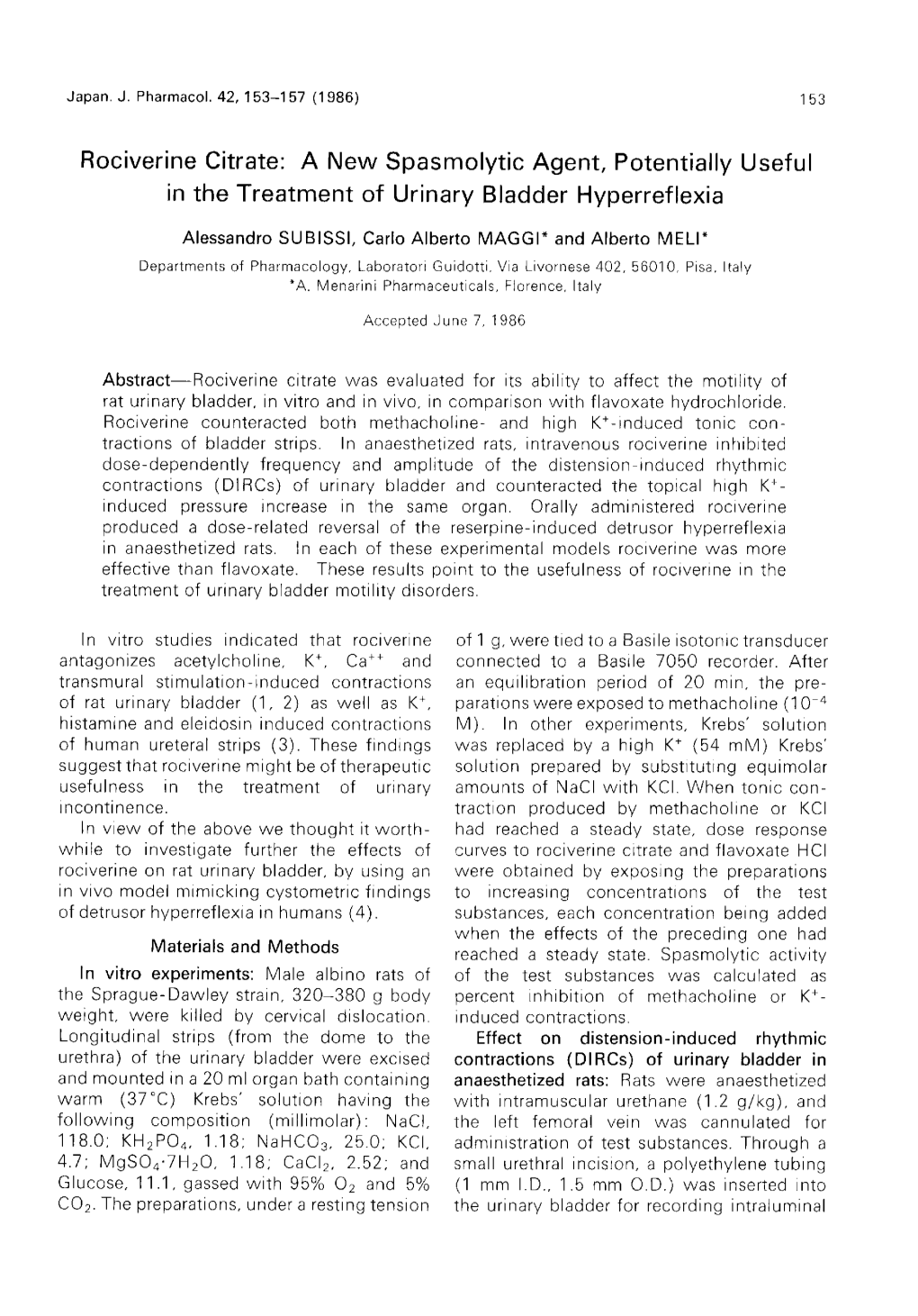 A New Spasmolytic Agent, Potentially Useful in the Treatment of Urinary Bladder Hyperreflexia Alessandro