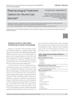 Pharmacological Treatment Options for Alcohol Use Disorder*
