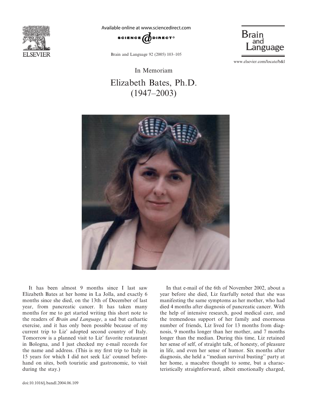 Elizabeth Bates, Ph.D. (1947–2003)