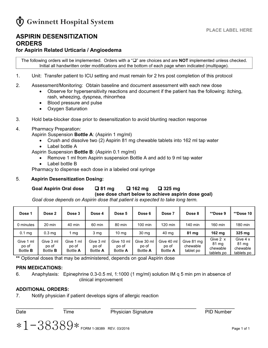 Aspirin Desensitization Orders