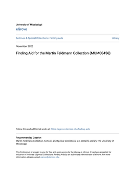 Finding Aid for the Martin Feldmann Collection (MUM00456)