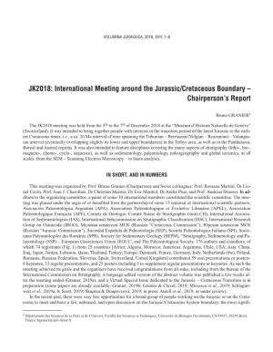 JK2018: International Meeting Around the Jurassic/Cretaceous Boundary – Chairperson’S Report