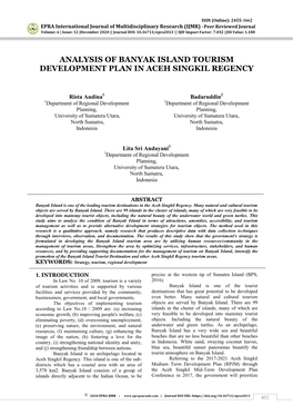 Analysis of Banyak Island Tourism Development Plan in Aceh Singkil Regency
