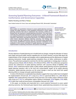 Assessing Spatial Planning Outcomes – a Novel Framework Based on Conformance and Governance Capacities Nadine Kiessling and Marco Pütz