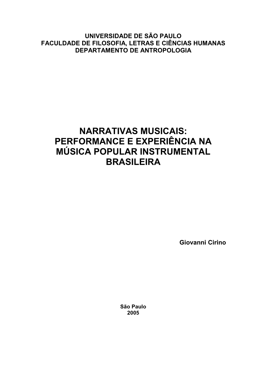 Performance E Experiência Na Música Popular Instrumental Brasileira
