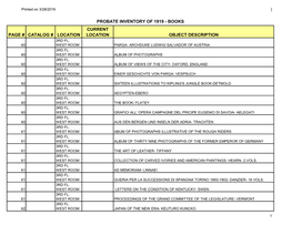 Page # Catalog # Location Current Location Object Description Probate Inventory of 1919